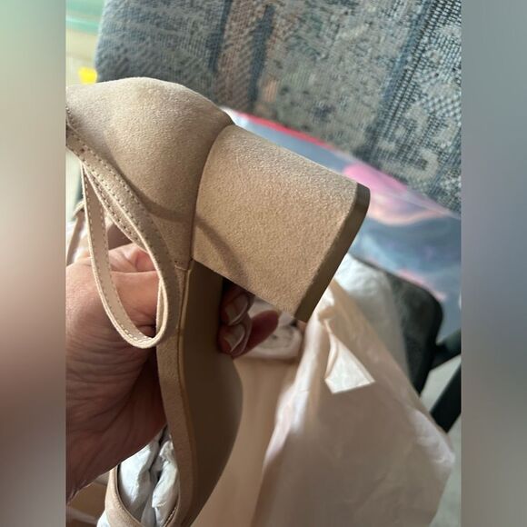 NIB JustFab Tan Heels with Suede Finish and Ankle Strap - Picture 6 of 14